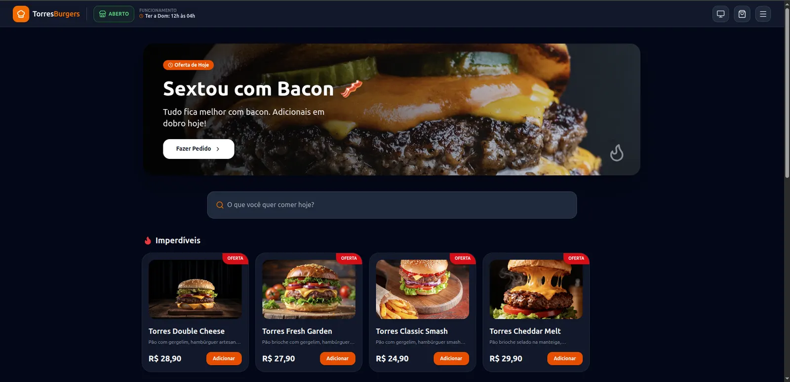 Prévia do projeto TorresBurgers Full Stack